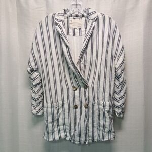 Anthropologie Pilcro Linen Blend Dolman Sleeve Blue Striped Blazer Women's XXS